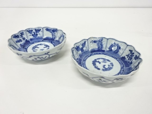 JAPANESE CERAMICS / KOIMARI / NAMASU PLATE / SET OF 2 / BLUE & WHITE